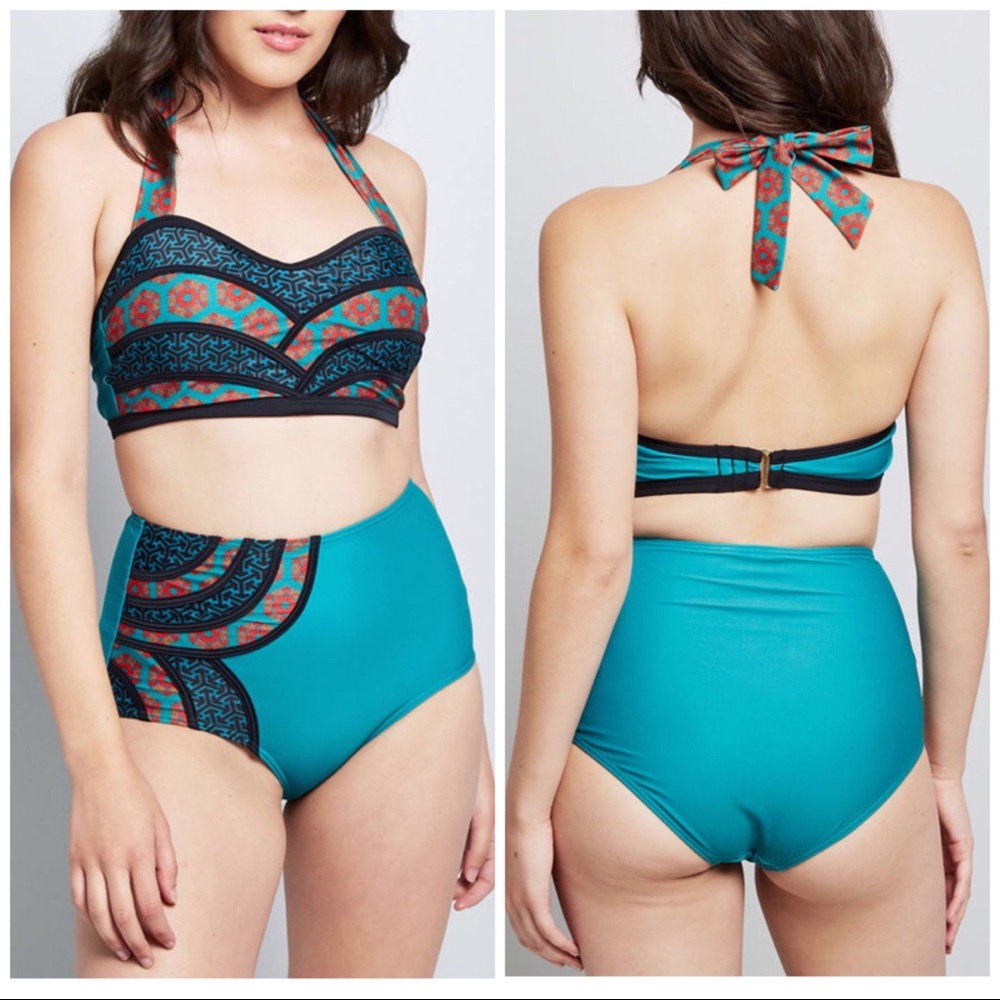 ModCloth High Dive Two Piece High Waisted Swimsuit